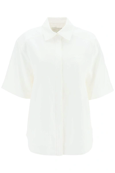 Shop Loulou Studio Oversized Viscose And Linen Short-sleeved Shirt In White