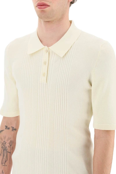 Shop Maison Margiela Ribbed Stretch Polo Shirt In White