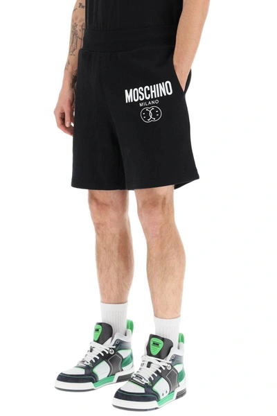 Shop Moschino 'double Question Mark' Logo Sweatshorts In Black