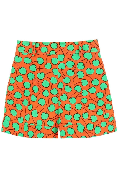 Shop Moschino Cherry Print Piquet Shorts In Multicolor