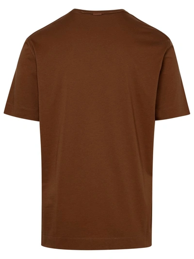 Shop Ermenegildo Zegna Zegna Brown Cotton T-shirt