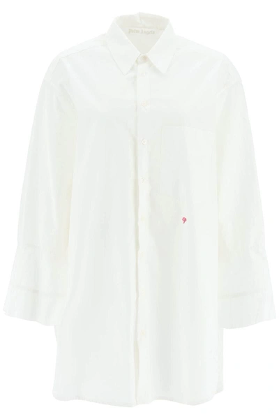 Shop Palm Angels Shirt Dress With Bell Sleeves In White