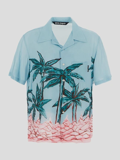 Shop Palm Angels Shirts In Light Blue Green
