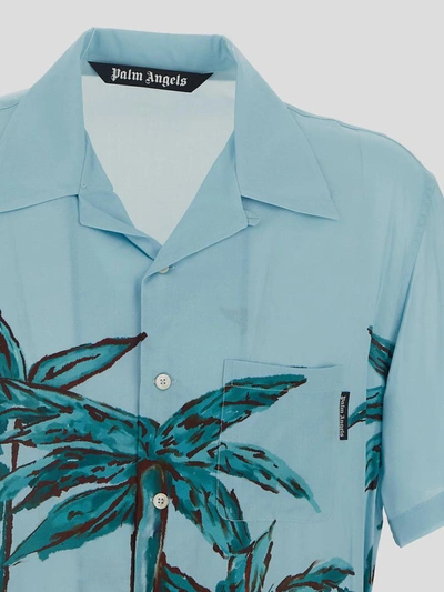 Shop Palm Angels Shirts In Light Blue Green