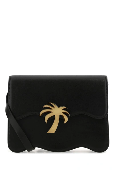 Palm Angels Leather Crossbody Bag With Metal Palm Tree Detail In Black