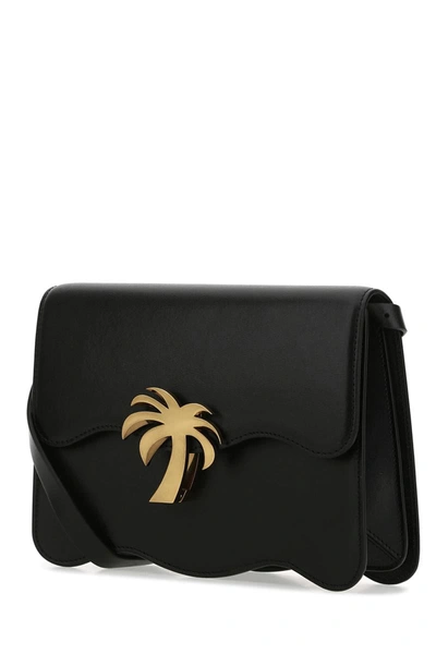 Palm Angels Leather Crossbody Bag With Metal Palm Tree Detail In Black