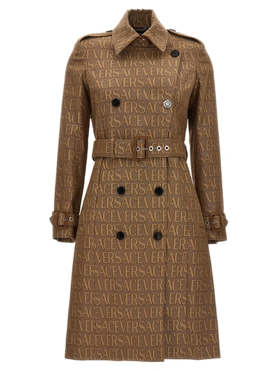 Shop Versace Allover Coats, Trench Coats Beige