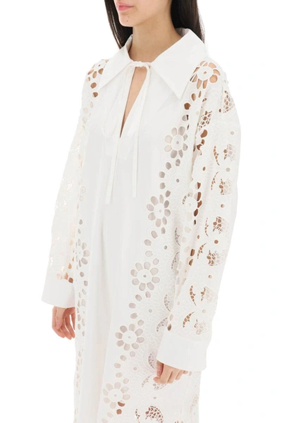 Shop Valentino Maxi Dress In  Broderie Infinie Flower In White