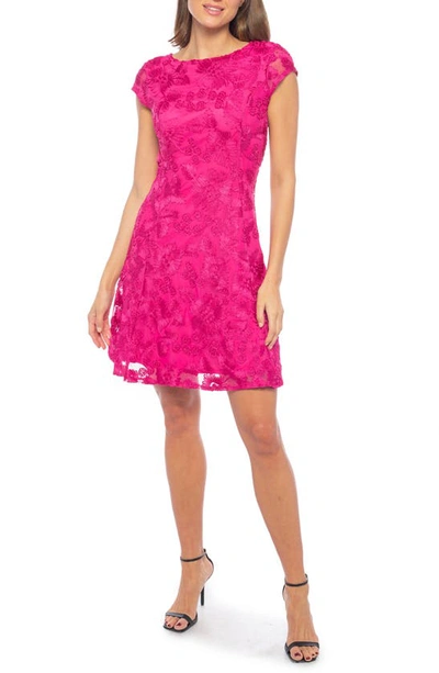 Marina Embroidered Cap Sleeve Fit & Flare Dress In Fuchsia