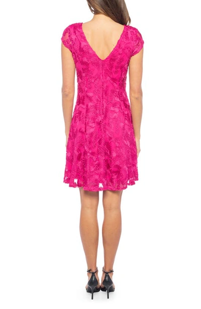 Marina Embroidered Cap Sleeve Fit & Flare Dress In Fuchsia