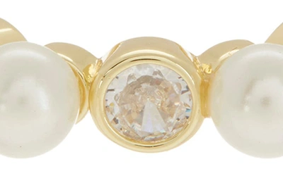 Shop Covet Cz & Imitation Pearl Ring In White/ Gold