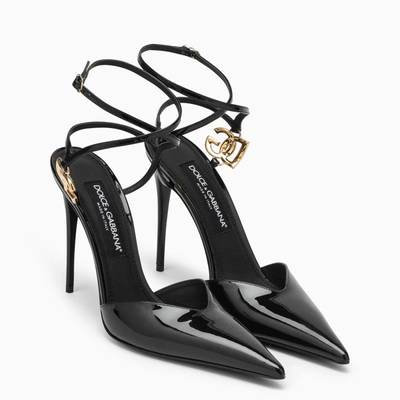 Shop Dolce & Gabbana Dolce&gabbana Black Patent Leather Slingback With Logo Women