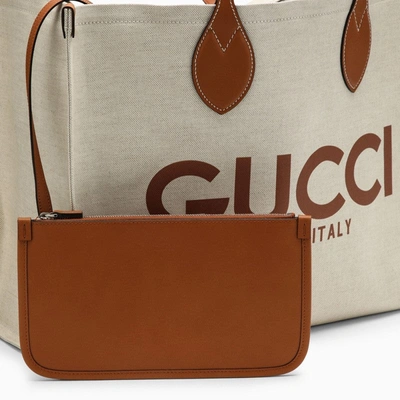 Shop Gucci Big Beige Canvas Tote Bag With Logo Women In Cream