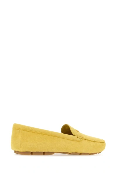 Shop Prada Woman Yellow Suede Loafers