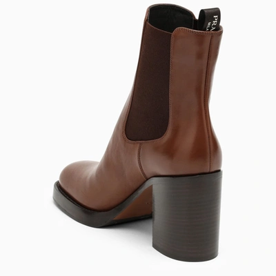 Shop Prada Women Cognac Leather Ankle Boot In Brown