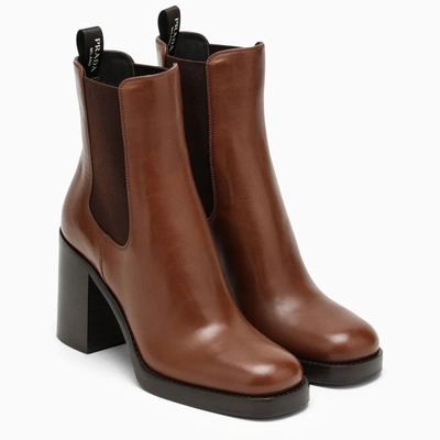Shop Prada Women Cognac Leather Ankle Boot In Brown