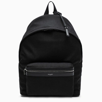 Shop Saint Laurent Black Leather-trim City Backpack Men