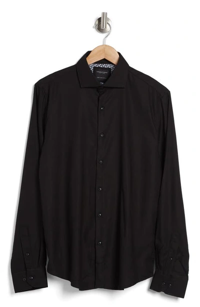 Shop Denim And Flower Solid Stretch Button-up Shirt In Black/ Geo Print