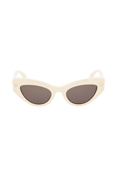 Shop Alexander Mcqueen 'spike Studs' Sunglasses In White