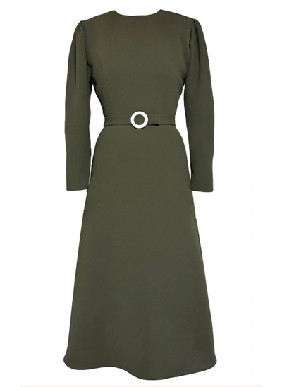 Shop Edeline Lee Diana Georgette Long Sleeve Dress In Army Green