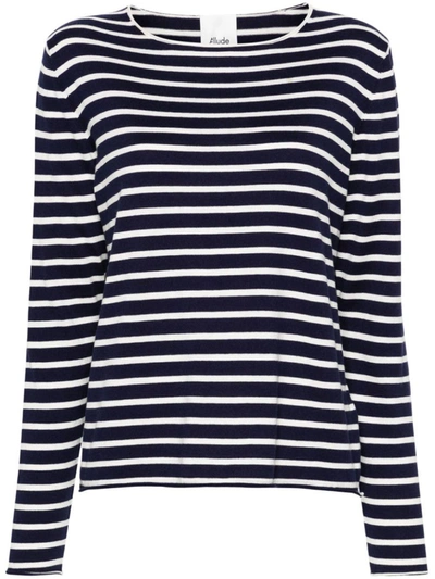 Shop Allude Sweaters In Navy Fleur De Sel