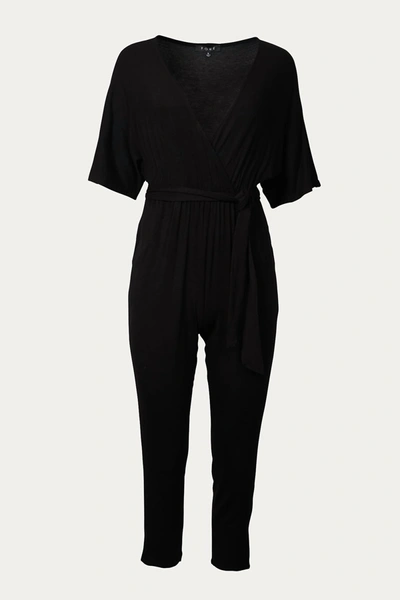 Shop Fore Wrap-effect Belted Stretch-jersey Jumpsuit In Black