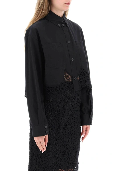 Shop Burberry Cropped Shirt With Macrame Lace Insert In Black