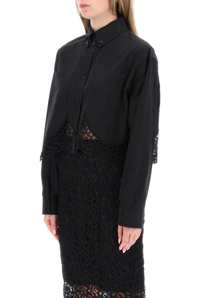 Shop Burberry Cropped Shirt With Macrame Lace Insert In Black