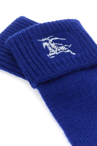 Burberry Electric Blue Cashmere Blend Gloves In Blue