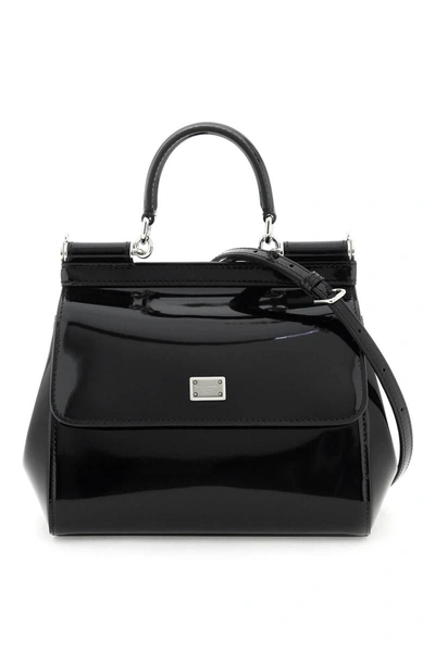 Shop Dolce & Gabbana Patent Leather 'sicily' Handbag In Black