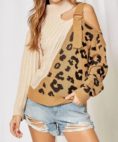 Shop Andree By Unit Buckle Cold Shoulder Sweater In Leopard In Multi