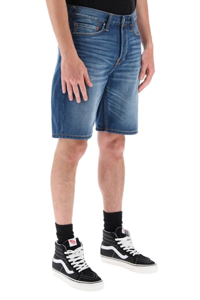 Shop Evisu Graffiti Daruma Denim Shorts In Blue