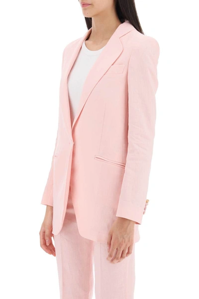 Shop Hebe Studio Single-breasted Blazer In Linen In Pink