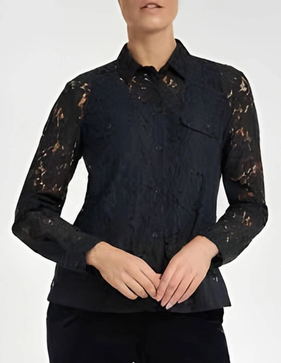 Shop Anatomie Estella Stretch Lace Button Up Top In Black