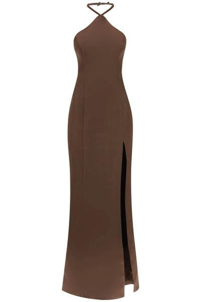Shop Mvp Wardrobe 'catalina' Halterneck Long Dress In Brown