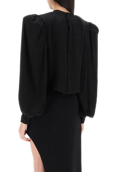 Shop Mvp Wardrobe 'edendale' Cropped Blouse In Satin In Black