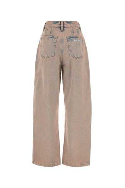 Palm Angels Overdyed Logo-embroidered Wide-leg Jeans In Brown