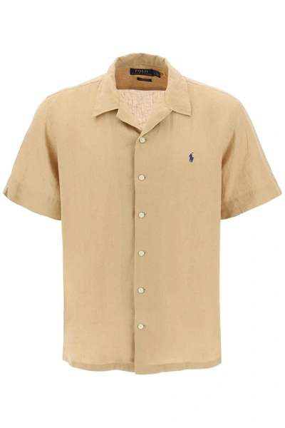 Shop Polo Ralph Lauren Striped Linen Shirt In Beige