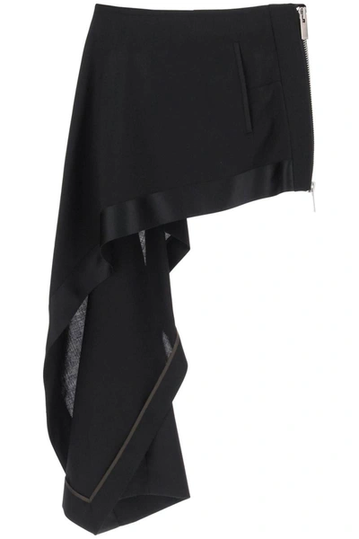 Shop Sacai Mini Skirt With Asymmetrical Hem In Black