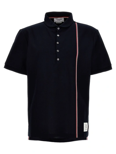 Shop Thom Browne Polo Shirt With Tricolor Intarsia In Blue