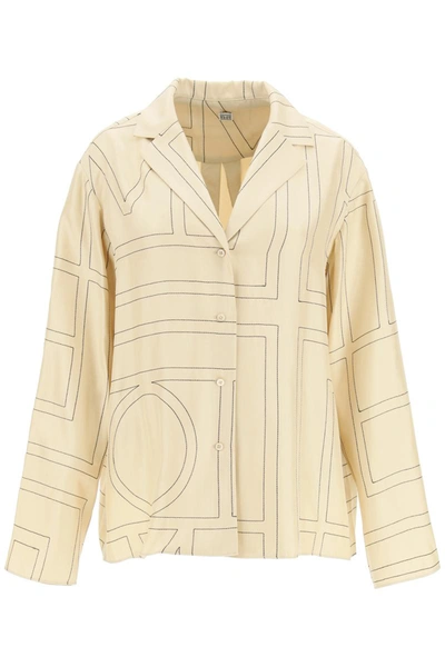 Shop Totême Toteme Monogram Silk Twill Pajama Shirt In Beige
