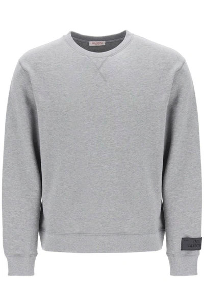 Shop Valentino Garavani Melange Cotton Sweatshirt In Grey