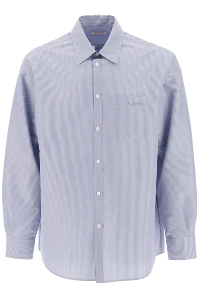 Shop Valentino Garavani Technical Cotton Shirt With Striped Motif In Blue
