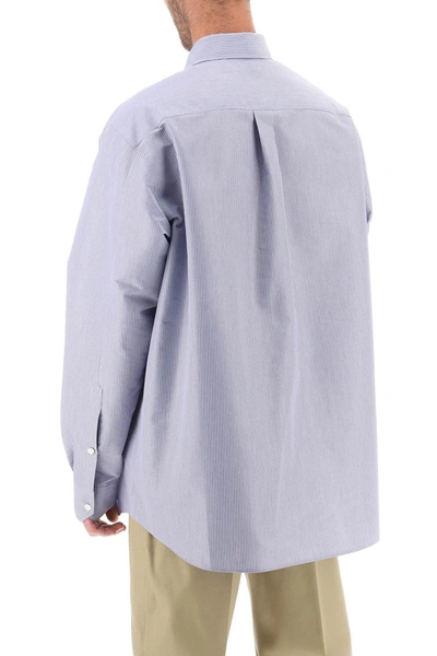Shop Valentino Garavani Technical Cotton Shirt With Striped Motif In Blue
