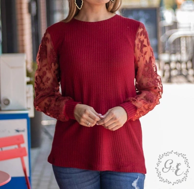 Shop Southern Grace Don't Mesh With Me Top With Floral Long Sleeve Top In Red