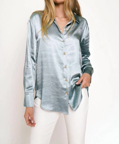 Shop Mystree Relaxed Button Down Silky Shirt In Seafoam In Green