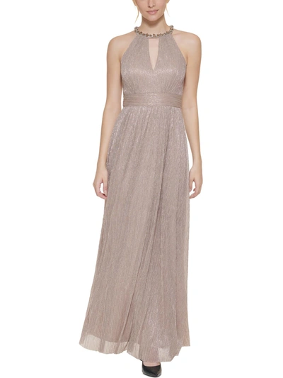 Shop Eliza J Womens Metallic Embellished Evening Dress In Gold