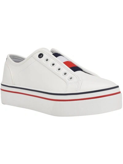 Shop Tommy Hilfiger Balie Womens Faux Leather Lifestyle Slip-on Sneakers In White