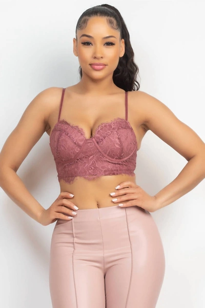 Shop Haute Monde Hook-and-eye Floral Lace Bralette Top In Marsala In Pink
