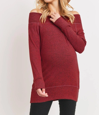 Shop Hello Miz Rayon Rich Hacci Brushed Maternity Long Sleeve Tunic In Red